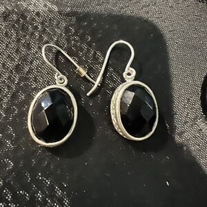 Large Onyx & Sterling Silver .925 Earrings signed SX Thailand Lovely Scroll Work